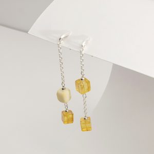 Auskarai LEMON & WHITE CHAIN SQUARE